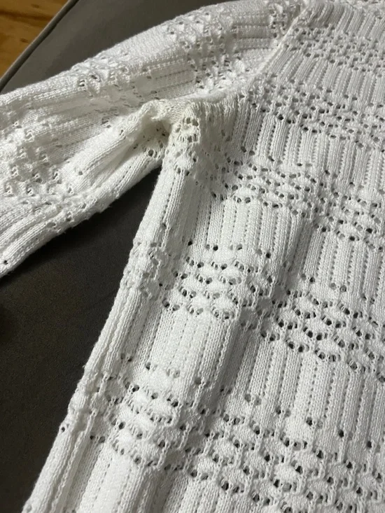 LOFT White Openwork Scoopneck Knit Sweater - Picture 9 of 11